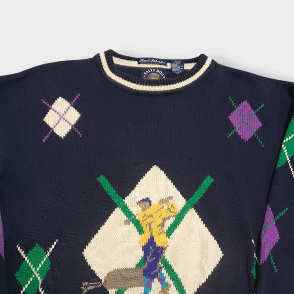 Vtg Salty Dog Gant Argyle Golf Pullover
 Sweater Sz XL Grandpa 90s Cosby Preppy - Picture 2 of 12